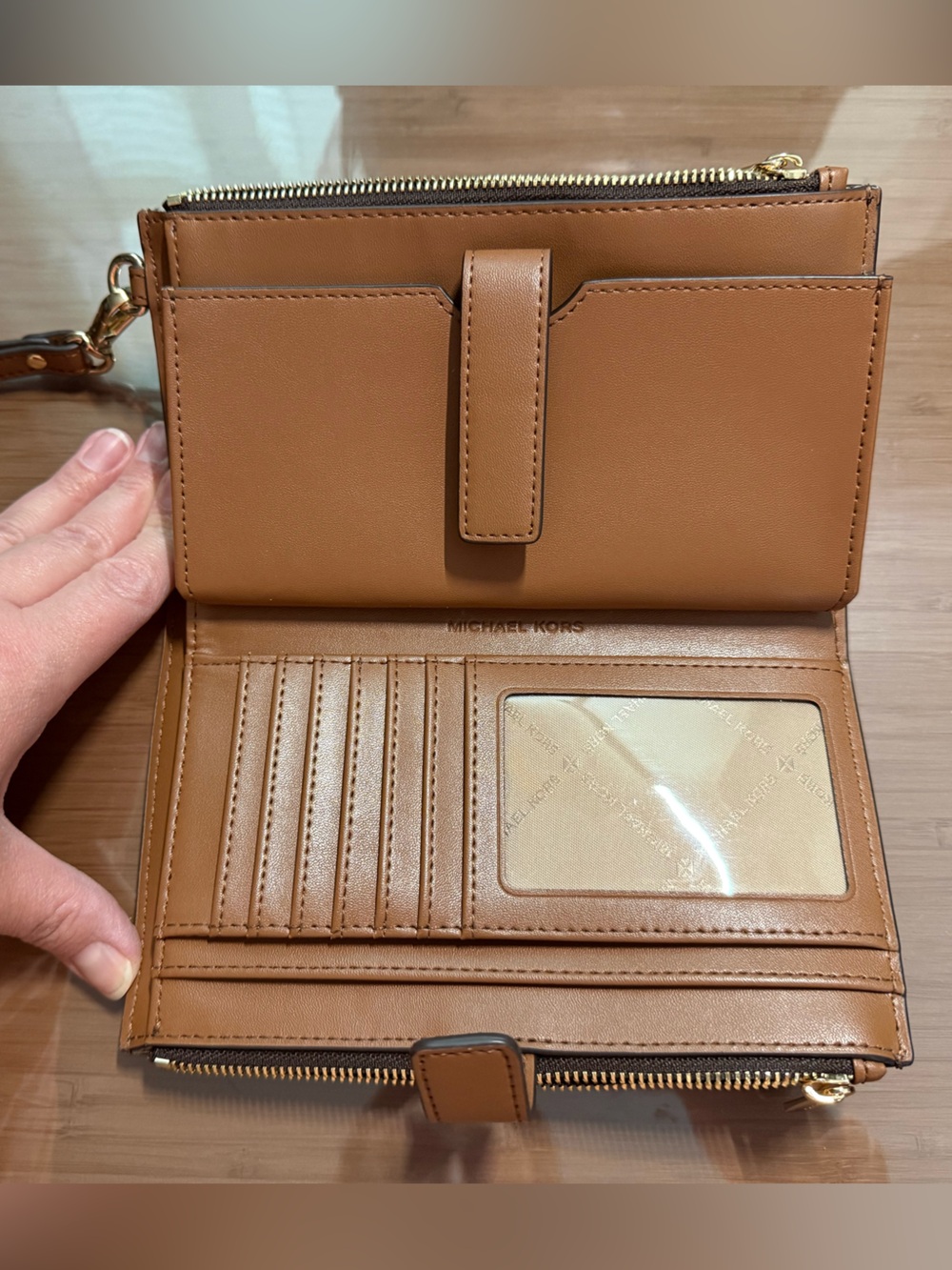 Michael Kors Brown Monogram Phone Wristlet Wallet with Gold Hardware - Picture 5 of 6